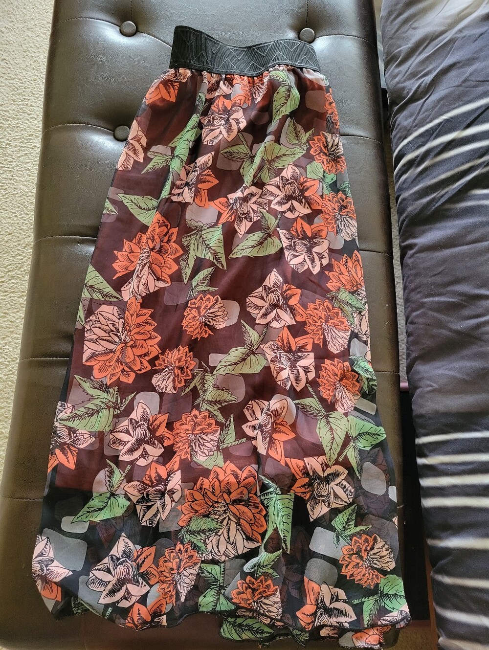 LuLaRoe Lola Orange & Black Elastic Waist Skirt